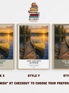 One Golden Summer book cover print in frame leaning in hallway – romance wall art
