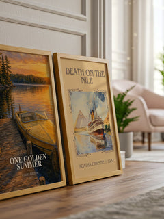 One Golden Summer Book Watercolour Illustration by Carley Fortune – framed print leaning beside a second print