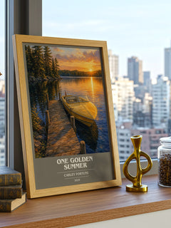 One Golden Summer book cover print framed by window – literary home decor