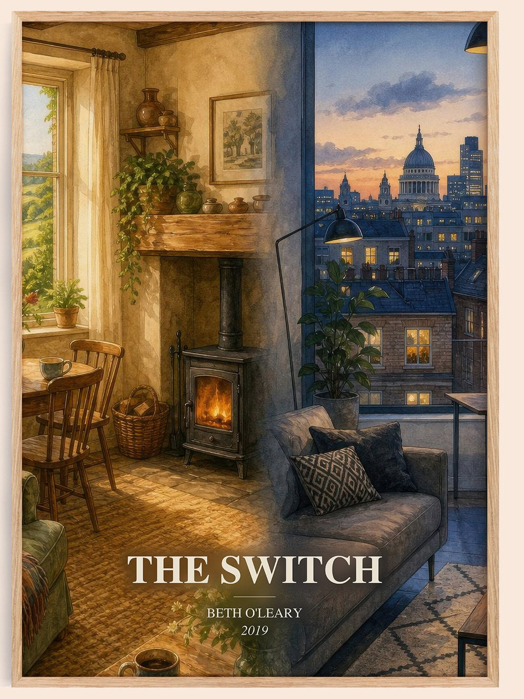 The Switch watercolour book poster by Beth O'Leary – framed literary art print