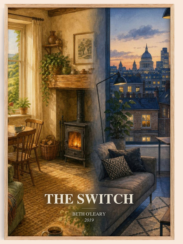 The Switch watercolour book poster by Beth O'Leary – framed literary art print