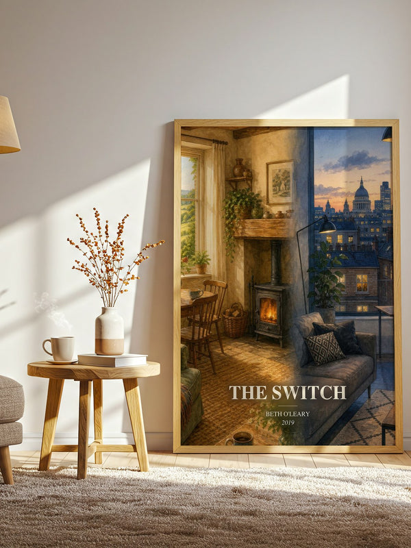 The Switch watercolour print in frame leaning in hallway – contemporary fiction wall art