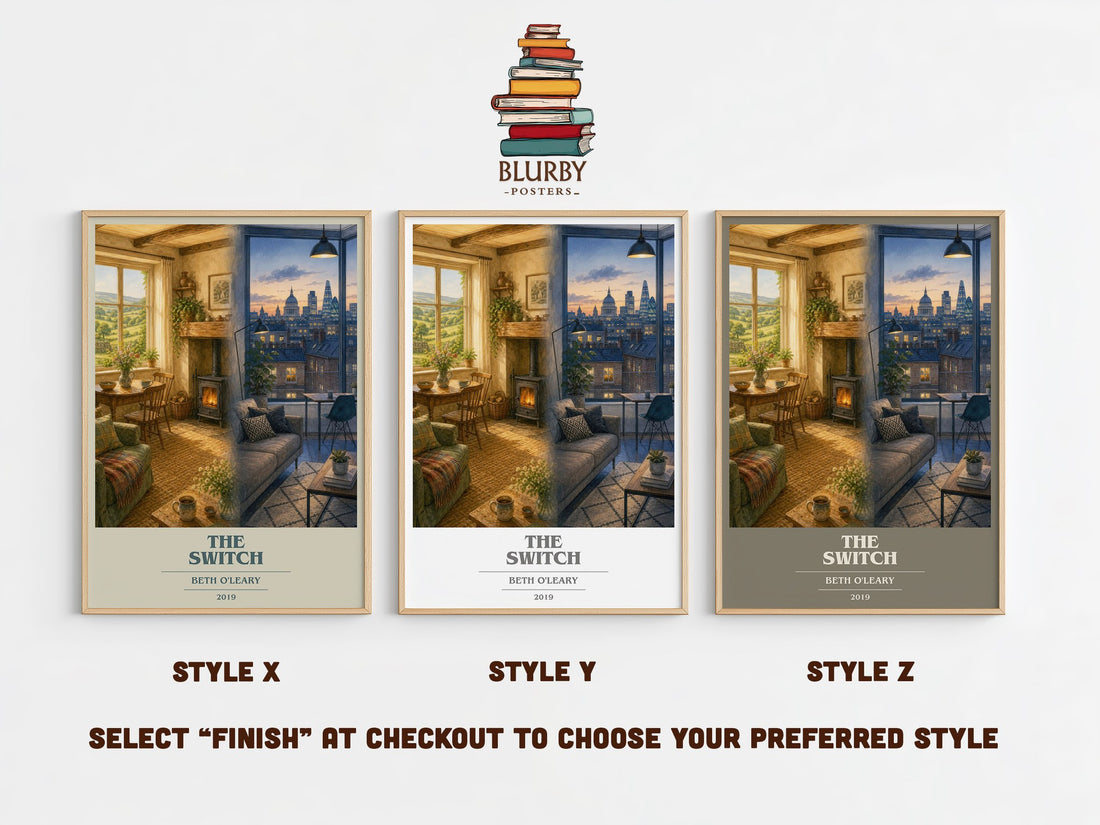 The Switch book cover print in frame leaning in hallway – contemporary fiction wall art (mockup)