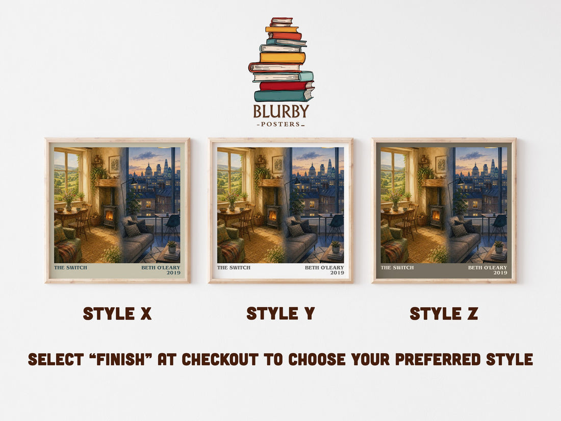 The Switch literary print in frame leaning in hallway – contemporary fiction wall art (mockup)