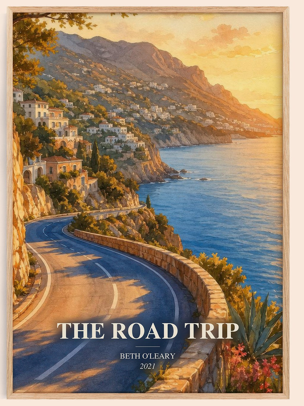 The Road Trip watercolour book poster by Beth O'Leary – framed literary art print