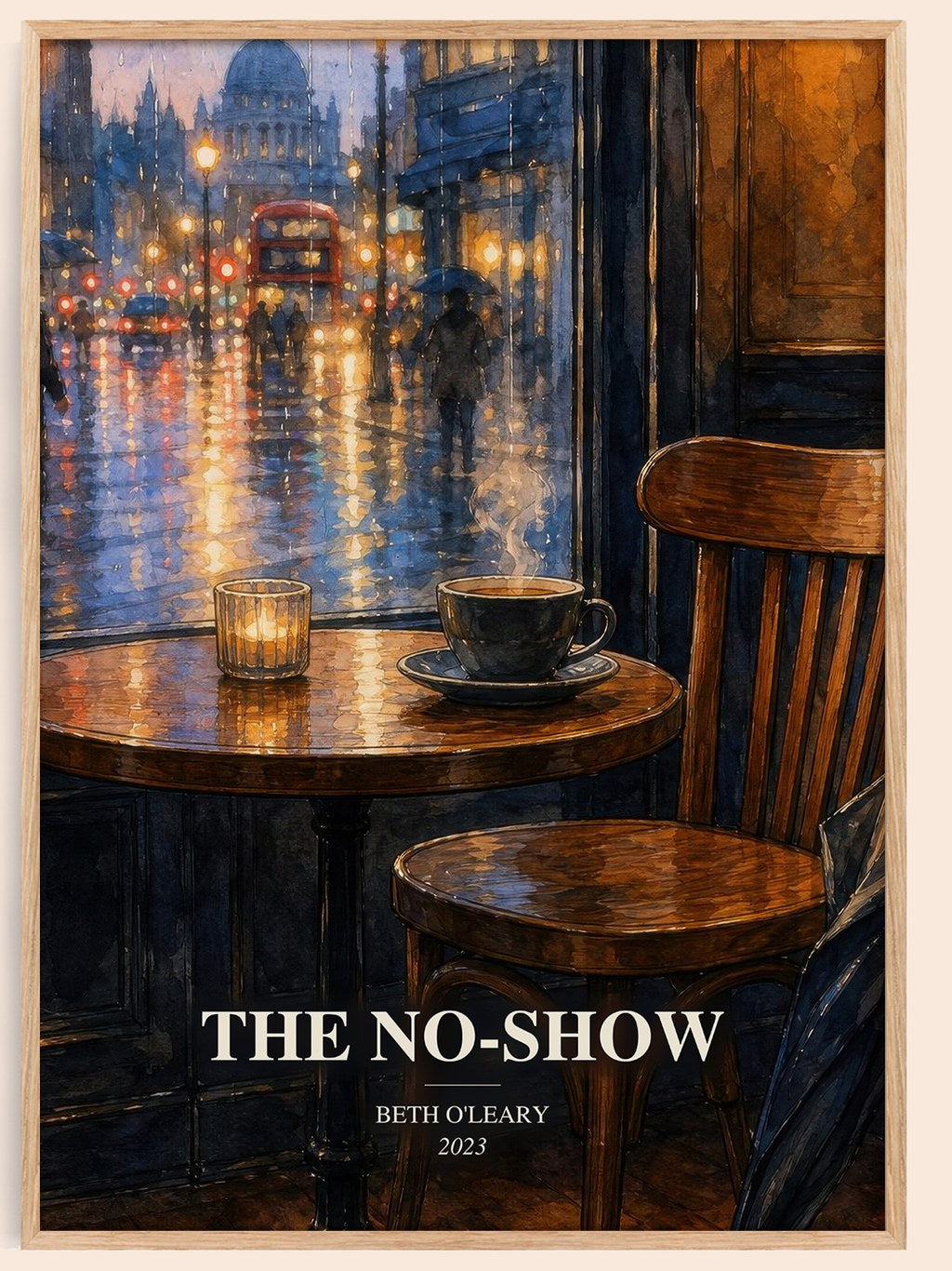The No-Show watercolour book poster by Beth O'Leary – framed literary art print