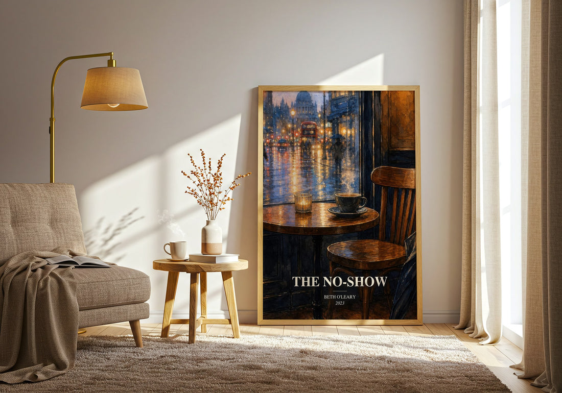 The No-Show watercolour print in frame leaning in hallway – romance wall art (mockup)