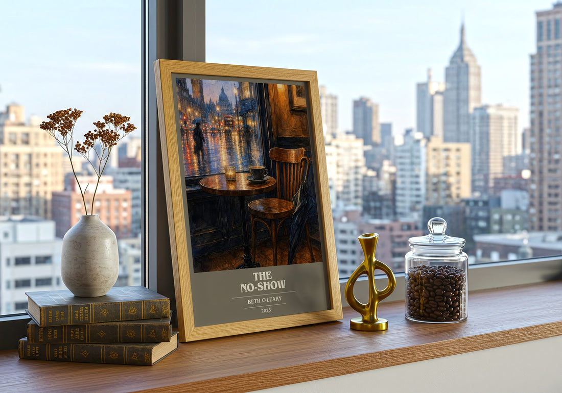 The No-Show book cover print framed by window – literary home decor