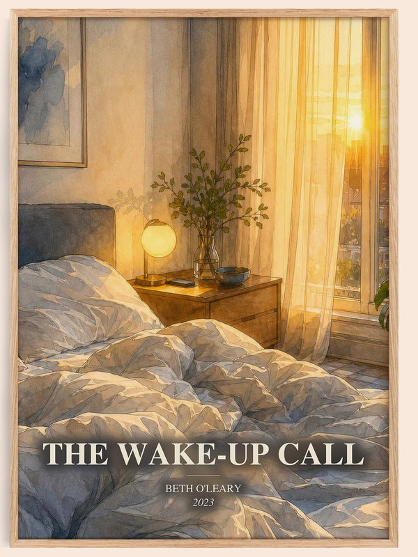 The Wake-Up Call watercolour book poster by Beth O'Leary – framed literary art print