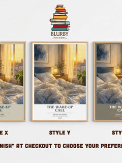 The Wake-Up Call book cover print in frame leaning in hallway – romance wall art