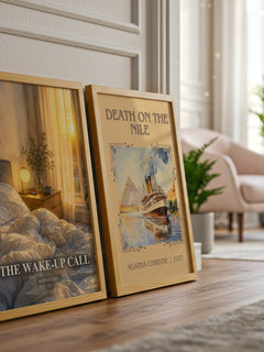 The Wake-Up Call watercolour print framed by window – literary home decor