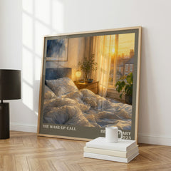 The Wake-Up Call literary print framed by window – literary home decor