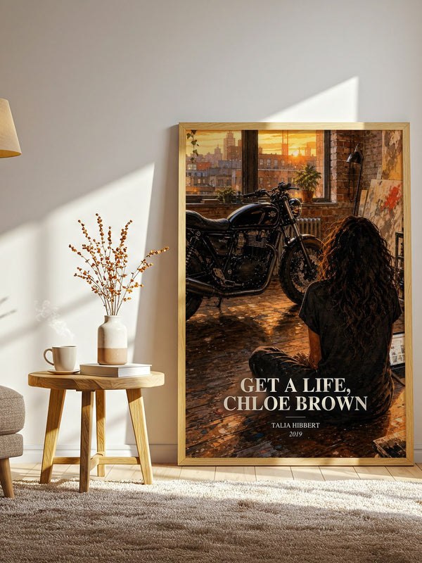 Get a Life, Chloe Brown watercolour print in frame leaning in hallway – romance wall art