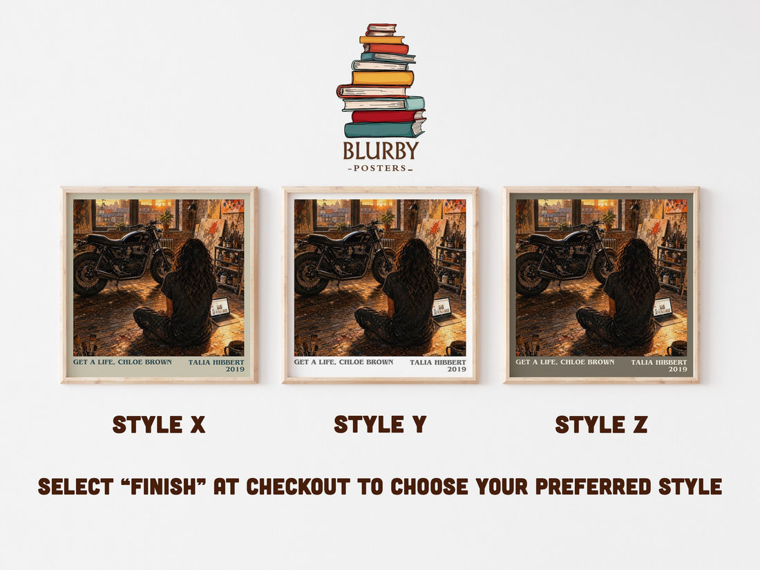 Get a Life, Chloe Brown literary print in frame leaning in hallway – romance wall art (mockup)