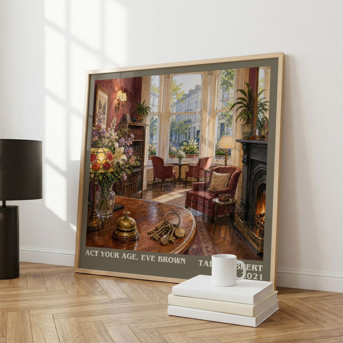 Act Your Age, Eve Brown Literary Art Print by Talia Hibbert – large square framed print leaning against a wall