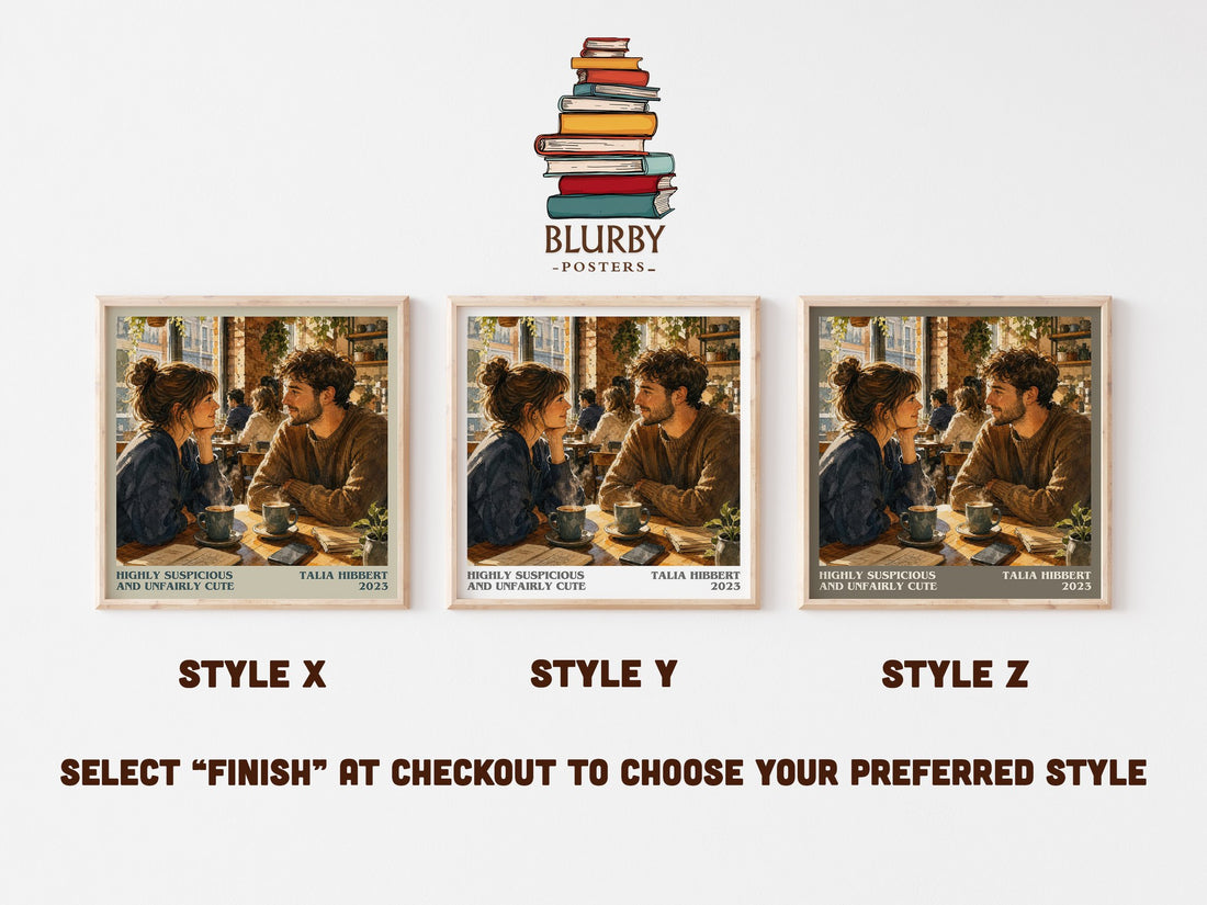 Highly Suspicious and Unfairly Cute literary print in frame leaning in hallway – young adult wall art (mockup)