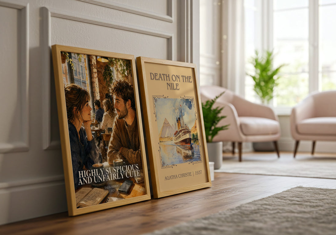 Highly Suspicious and Unfairly Cute watercolour print framed by window – literary home decor