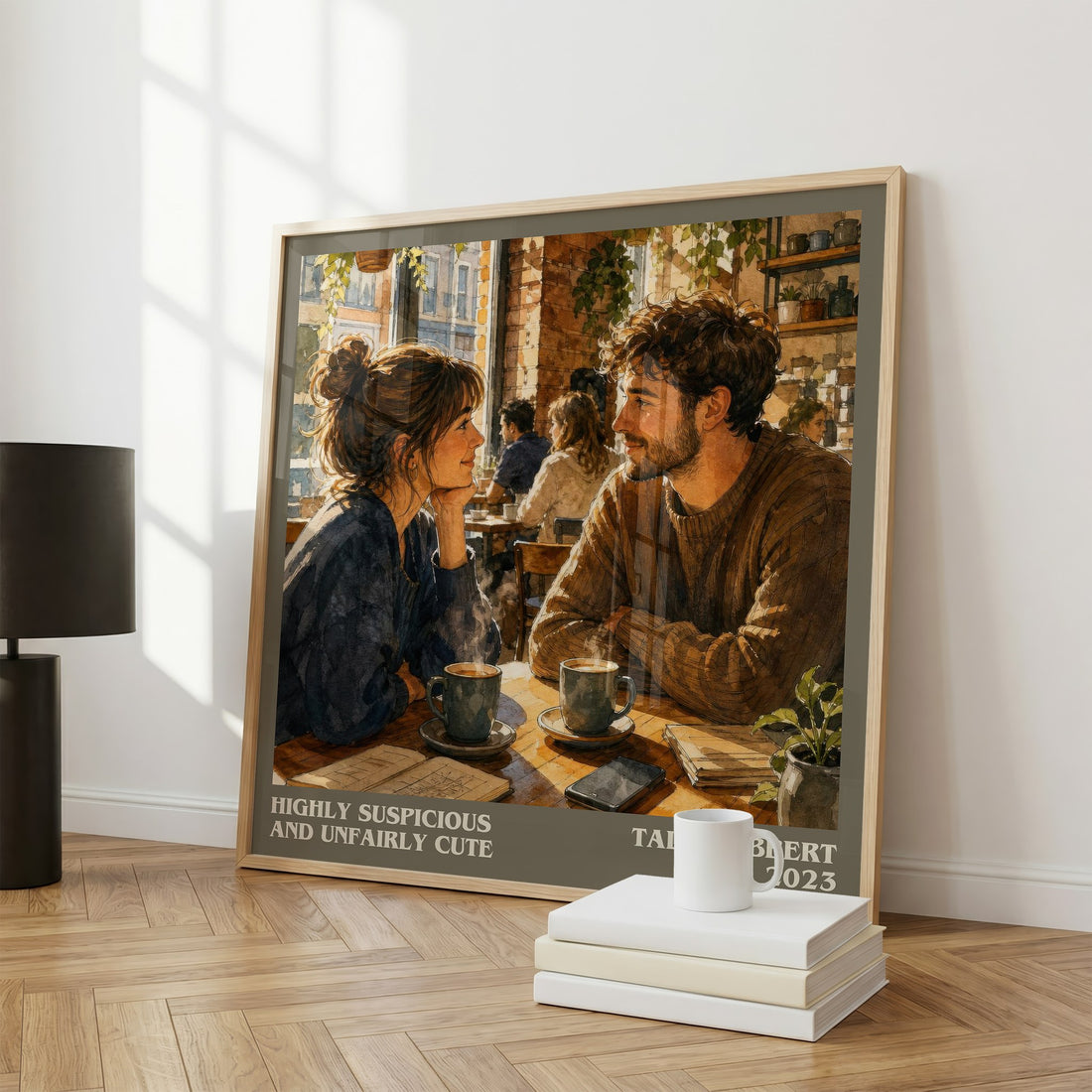 Highly Suspicious and Unfairly Cute literary print framed by window – literary home decor