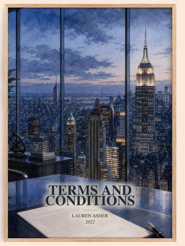 Terms and Conditions watercolour book poster by Lauren Asher – framed literary art print