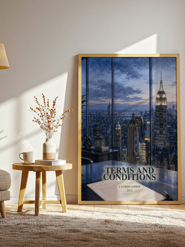 Terms and Conditions watercolour print in frame leaning in hallway – romance wall art