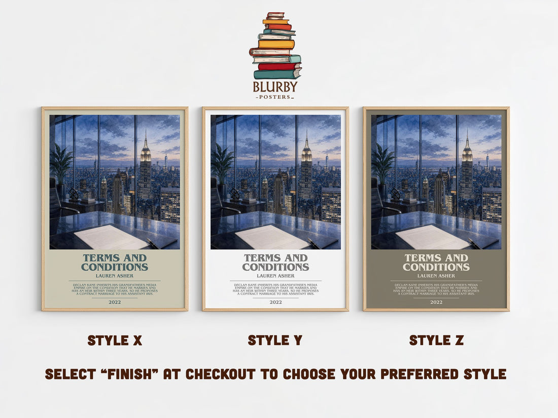 Terms and Conditions bookish print in frame leaning in hallway – romance wall art (mockup)