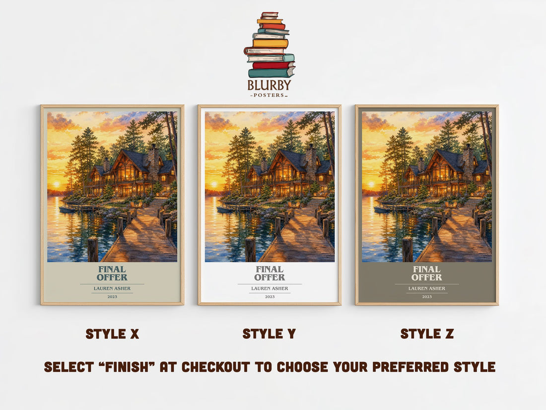 Final Offer book cover print in frame leaning in hallway – romance wall art (mockup)