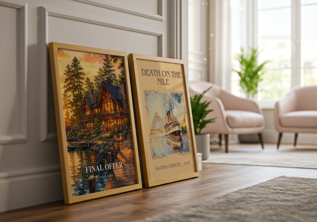 Final Offer watercolour print framed by window – literary home decor