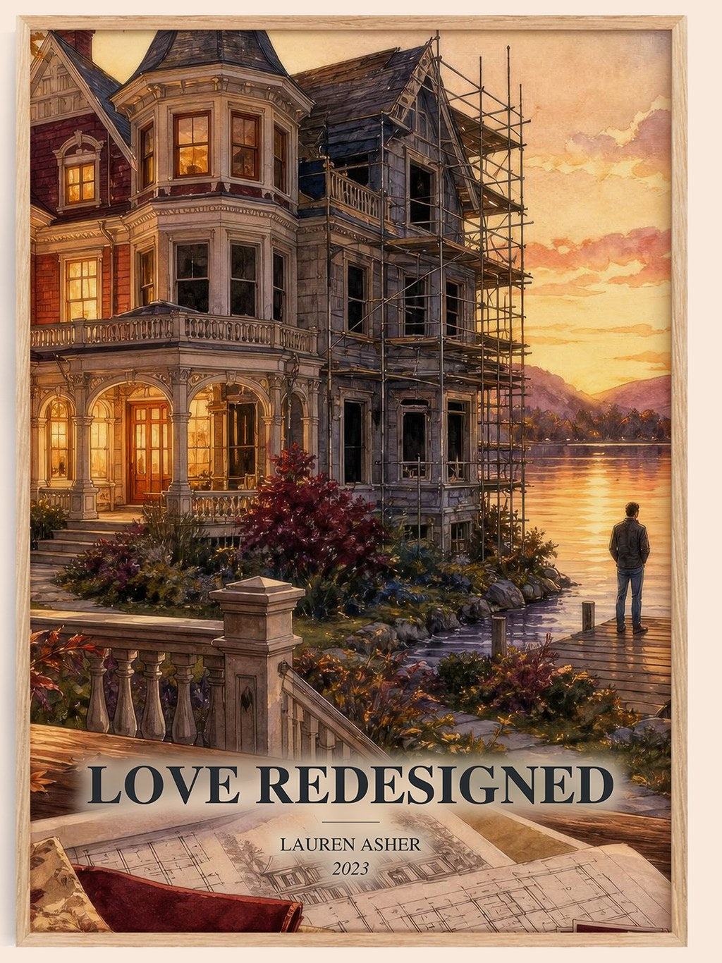 Love Redesigned watercolour book poster by Lauren Asher – framed literary art print