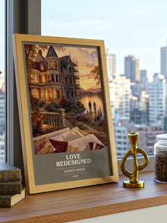 Love Redesigned book cover print framed by window – literary home decor