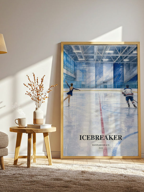 Icebreaker watercolour print in frame leaning in hallway – romance wall art