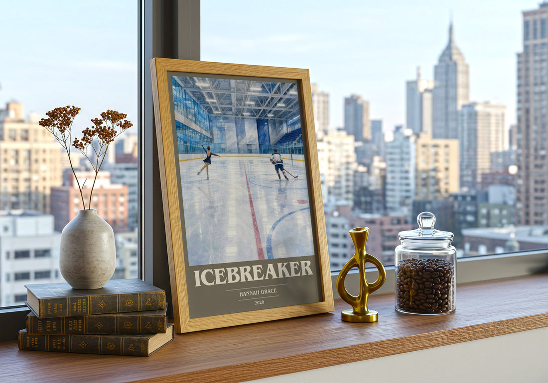 Icebreaker book cover print framed by window – literary home decor