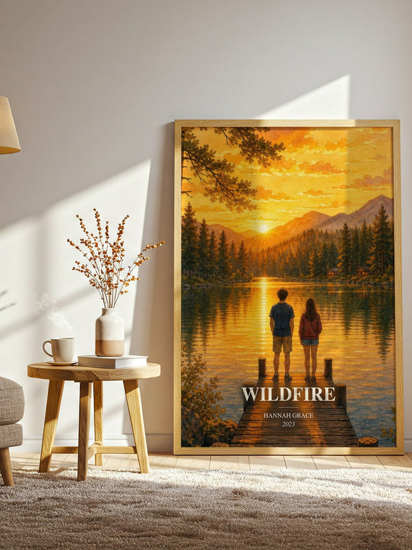 Wildfire watercolour print in frame leaning in hallway – romance wall art