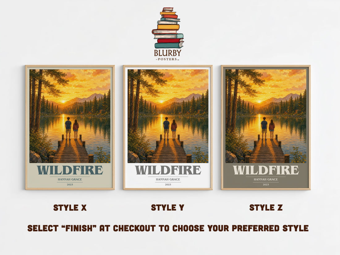 Wildfire book cover print in frame leaning in hallway – romance wall art (mockup)