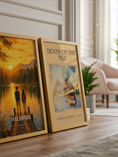 Wildfire watercolour print framed by window – literary home decor