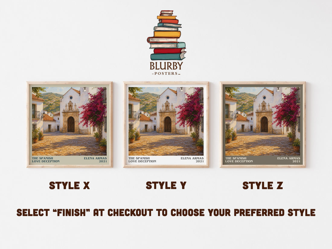 The Spanish Love Deception literary print in frame leaning in hallway – romance wall art (mockup)