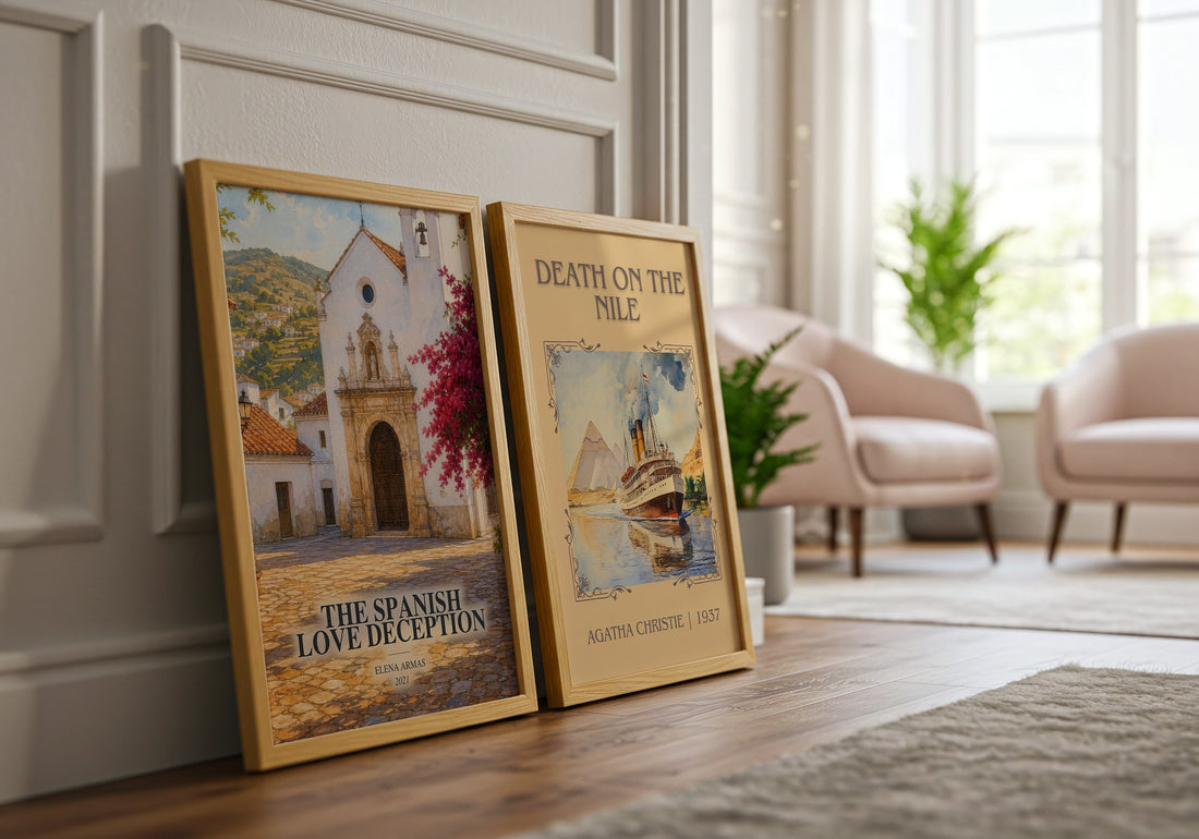 The Spanish Love Deception watercolour print framed by window – literary home decor