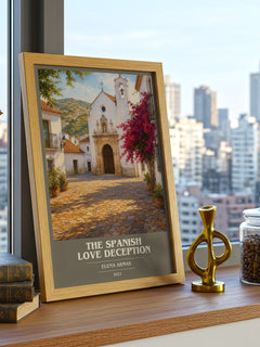 The Spanish Love Deception book cover print framed by window – literary home decor