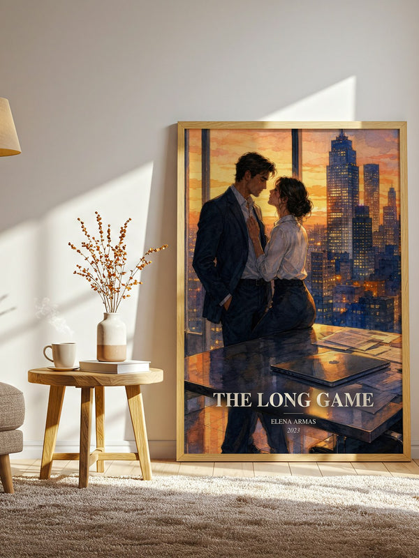 The Long Game watercolour print in frame leaning in hallway – romance wall art