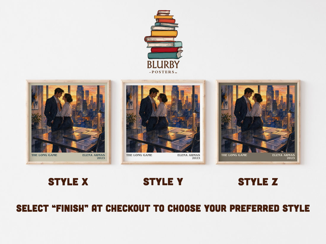 The Long Game literary print in frame leaning in hallway – romance wall art (mockup)