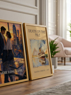 The Long Game watercolour print framed by window – literary home decor