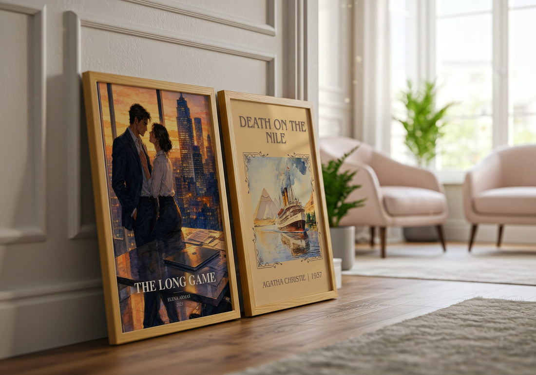The Long Game watercolour print framed by window – literary home decor