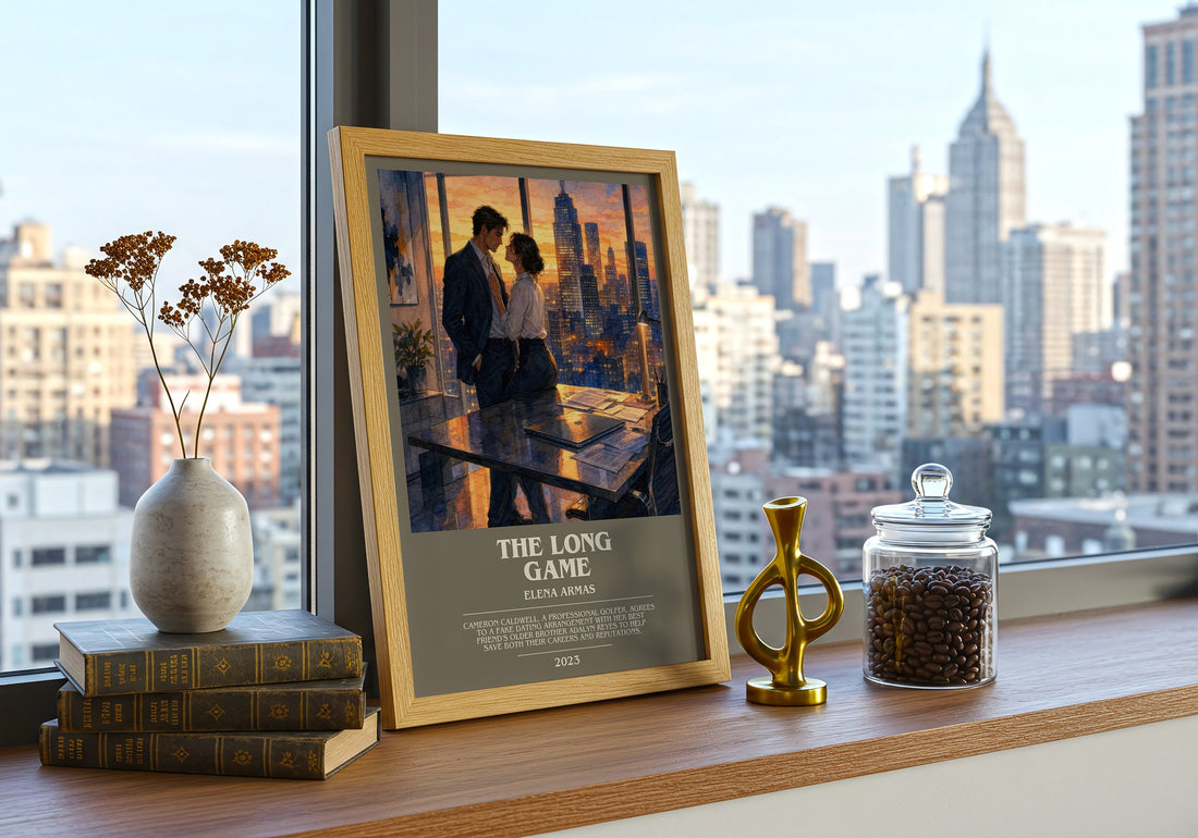 The Long Game bookish print framed by window – literary home decor