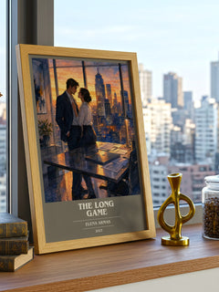 The Long Game book cover print framed by window – literary home decor