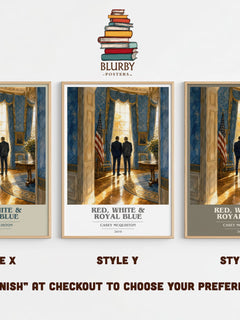 Red, White & Royal Blue book cover print in frame leaning in hallway – romance wall art