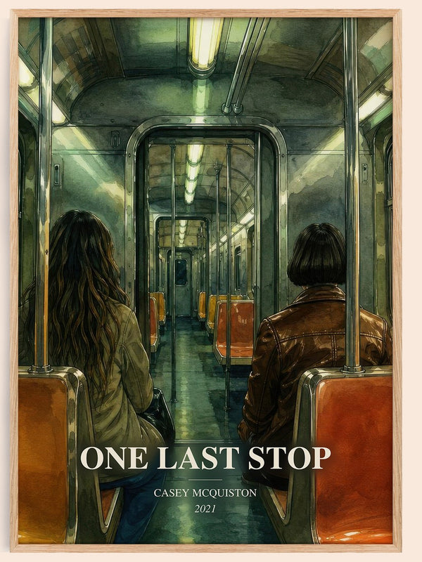 One Last Stop watercolour book poster by Casey McQuiston – framed literary art print
