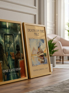One Last Stop watercolour print framed by window – literary home decor