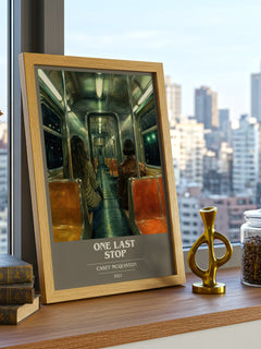 One Last Stop book cover print framed by window – literary home decor