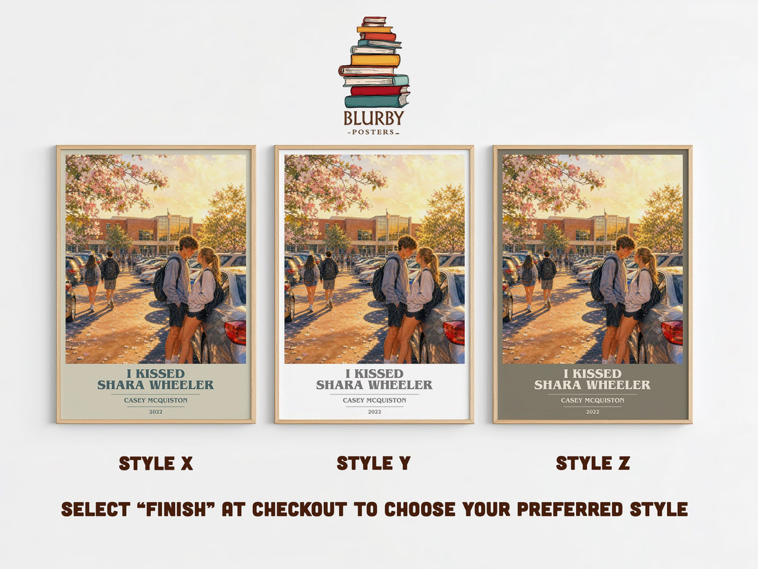 I Kissed Shara Wheeler book cover print in frame leaning in hallway – young adult wall art (mockup)