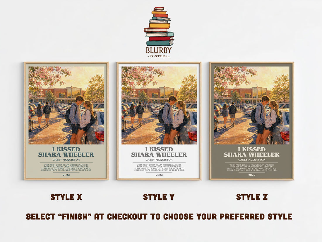 I Kissed Shara Wheeler bookish print in frame leaning in hallway – young adult wall art (mockup)