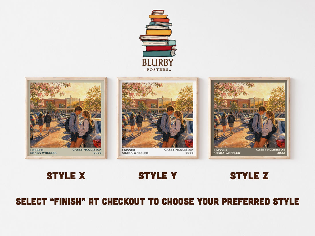 I Kissed Shara Wheeler literary print in frame leaning in hallway – young adult wall art (mockup)